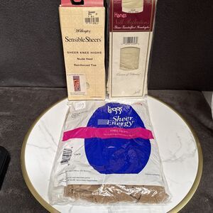 Sheer KneeHighs Hosiery Reinforced Toe Sandalfoot OSFM Queen Nude Ivory Multipak